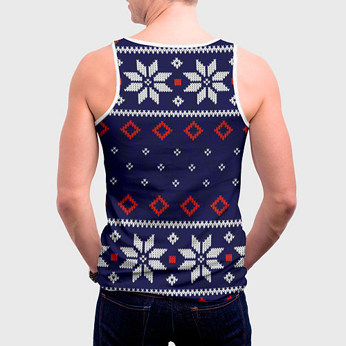 Мужская майка без рукавов Вязаный новогодний узор / 3D-Белый – фото 4