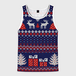 Майка-безрукавка мужская Новогодний вязаный паттерн, цвет: 3D-белый