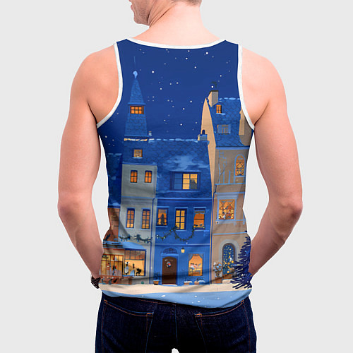 Мужская майка без рукавов Синяя новогодняя елочка во дворе / 3D-Белый – фото 4