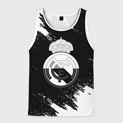 Майка-безрукавка мужская Реал Мадрид черно белые краски, цвет: 3D-белый