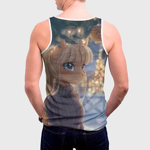 Мужская майка без рукавов Новогодняя анимешная лошадка / 3D-Белый – фото 4