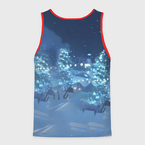 Мужская майка без рукавов Лошадь на фоне новогодней елки / 3D-Красный – фото 2