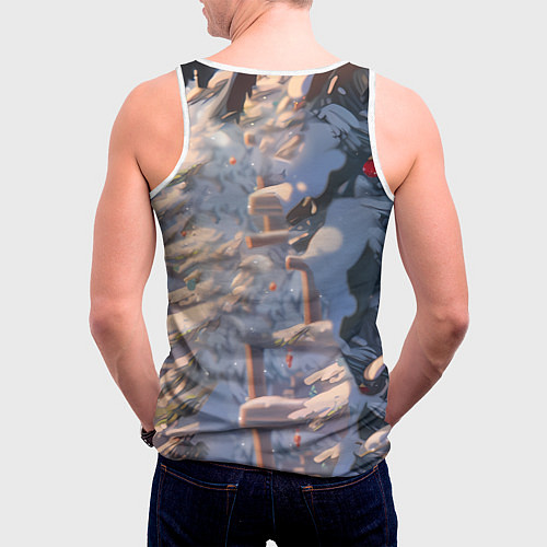 Мужская майка без рукавов Белая лошадь на фоне елки / 3D-Белый – фото 4