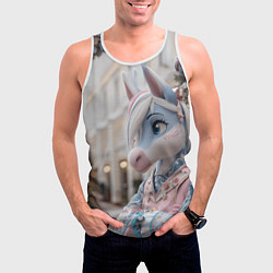 Майка-безрукавка мужская Новогодняя лошадка у елки, цвет: 3D-белый — фото 2