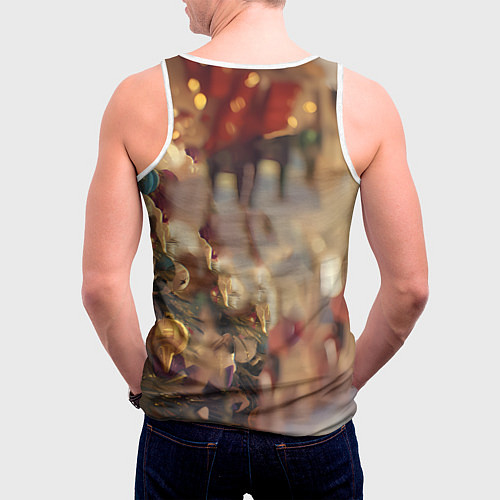 Мужская майка без рукавов Милая лошадка любуется елкой / 3D-Белый – фото 4