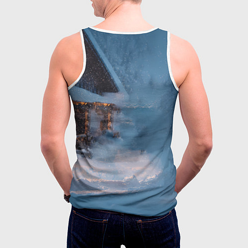 Мужская майка без рукавов Лошадь у избы / 3D-Белый – фото 4