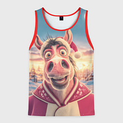 Мужская майка без рукавов Счастливая новогодняя лошадь