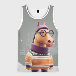 Мужская майка без рукавов Новогодняя лошадка хипстер