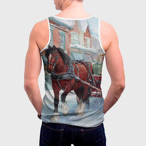 Мужская майка без рукавов Лошадка с новогодней повозкой / 3D-Белый – фото 4