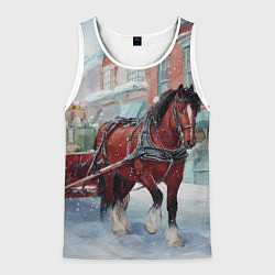 Майка-безрукавка мужская Лошадка с новогодней повозкой, цвет: 3D-белый