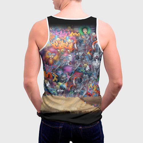 Мужская майка без рукавов Коша породы Корниш-рекс на фоне граффити / 3D-Белый – фото 4