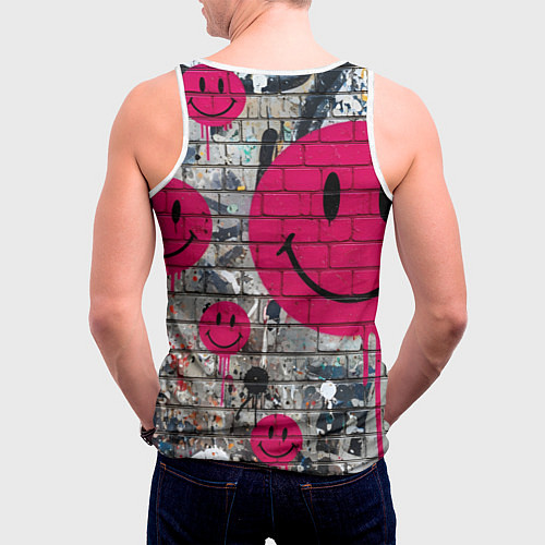 Мужская майка без рукавов Розовые смайлы граффити / 3D-Белый – фото 4