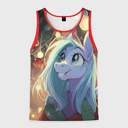 Мужская майка без рукавов Лошадка любуется новогодними лампочками