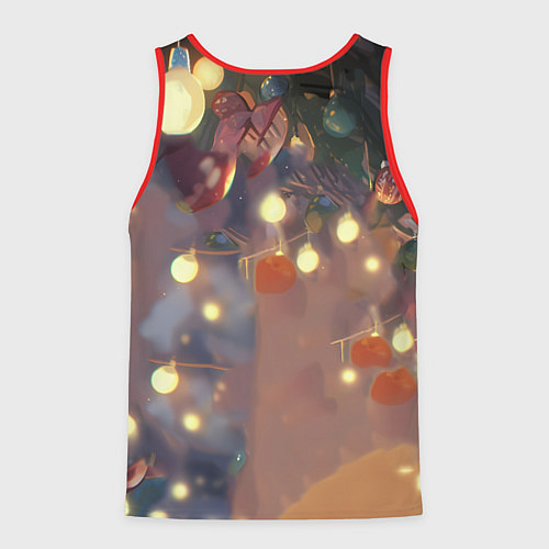 Мужская майка без рукавов Лошадка любуется новогодними лампочками / 3D-Красный – фото 2