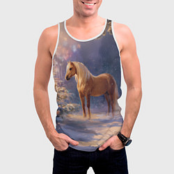 Майка-безрукавка мужская Лошадка в новогоднем лесу, цвет: 3D-белый — фото 2