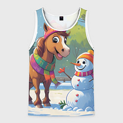 Мужская майка без рукавов Лошадка и снеговик