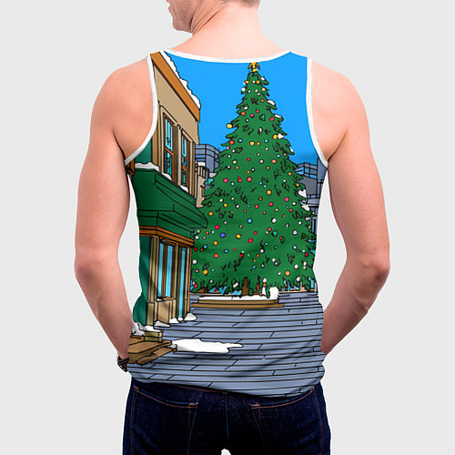 Мужская майка без рукавов Новогодняя лошадка и елка / 3D-Белый – фото 4