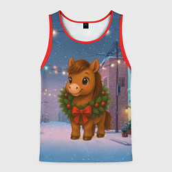 Мужская майка без рукавов Лошадка с новогоднем венком 2026