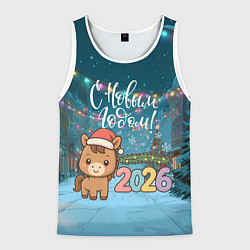 Майка-безрукавка мужская Новогодняя лошадка 2026 год, цвет: 3D-белый