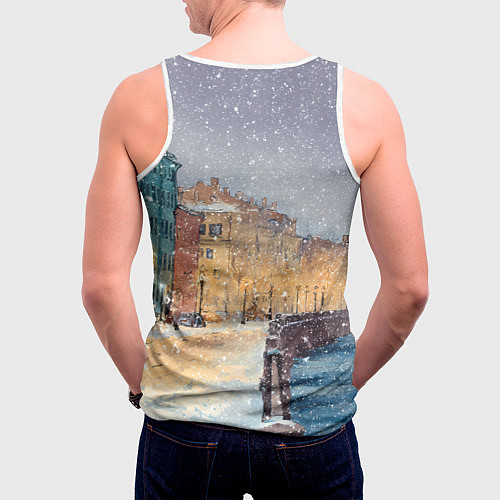 Мужская майка без рукавов Санкт-Петербург - снегопад / 3D-Белый – фото 4