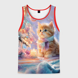 Майка-безрукавка мужская Маленький котенок встречает Новый год, цвет: 3D-красный