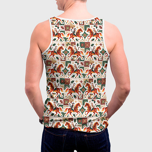 Мужская майка без рукавов Винтажные коты всадники на лошади / 3D-Белый – фото 4
