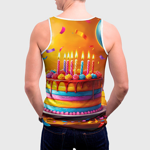 Мужская майка без рукавов Радуга праздничного торта / 3D-Белый – фото 4