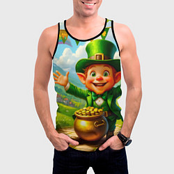Майка-безрукавка мужская Лепрекон у горшка с золотом, цвет: 3D-черный — фото 2