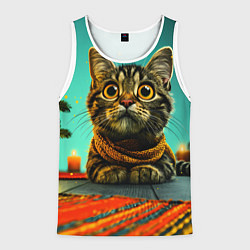 Мужская майка без рукавов Котик под елкой