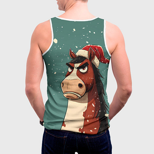 Мужская майка без рукавов Новогодняя лошадь на фоне снегопада / 3D-Белый – фото 4