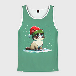 Майка-безрукавка мужская Новогодний мем котик, цвет: 3D-белый