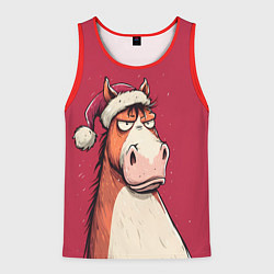 Майка-безрукавка мужская Комичная новогодняя лошадь, цвет: 3D-красный