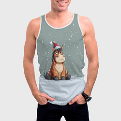 Майка-безрукавка мужская Лошадка на фоне снегопада, цвет: 3D-белый — фото 2