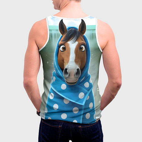 Мужская майка без рукавов Конь в полотенце / 3D-Белый – фото 4