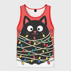 Мужская майка без рукавов Котик в гирлянде