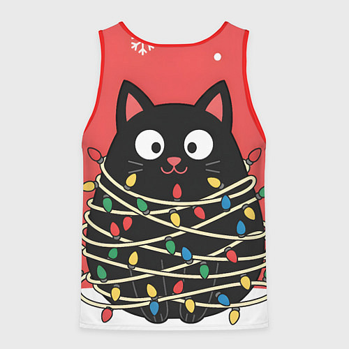 Мужская майка без рукавов Котик в гирлянде / 3D-Красный – фото 2
