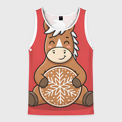 Майка-безрукавка мужская Новогодняя лошадка с печенькой, цвет: 3D-белый