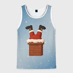 Майка-безрукавка мужская Санта торчит из трубы, цвет: 3D-белый