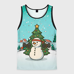 Майка-безрукавка мужская Снеговик - Новогодний Зож, цвет: 3D-черный