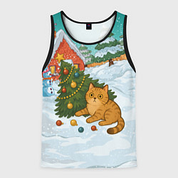 Мужская майка без рукавов Толстый кот уронил елку