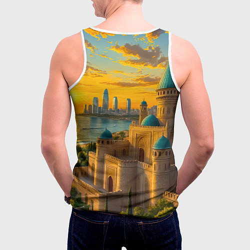 Мужская майка без рукавов Баку сплетение эпох на закате / 3D-Белый – фото 4