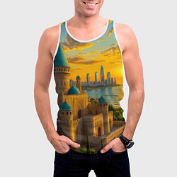 Майка-безрукавка мужская Баку сплетение эпох на закате, цвет: 3D-белый — фото 2