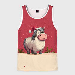 Мужская майка без рукавов Новогодняя лошадка с прищуренным взглядом