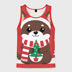 Мужская майка без рукавов Новогодний пес с елочкой
