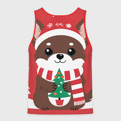 Мужская майка без рукавов Новогодний пес с елочкой / 3D-Красный – фото 2