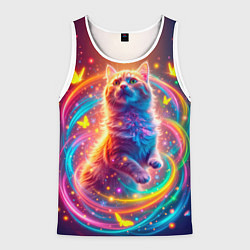 Мужская майка без рукавов Игривый кот в неоновых всполохах