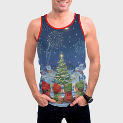 Майка-безрукавка мужская Лошадки в новогоднюю ночь, цвет: 3D-красный — фото 2