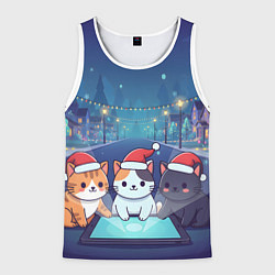 Мужская майка без рукавов Новогодние котики с планшетом