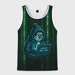 Мужская майка без рукавов Снеговик - хакер взламывает Новый год