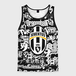 Мужская майка без рукавов Ювентус аниме черно белые надписи